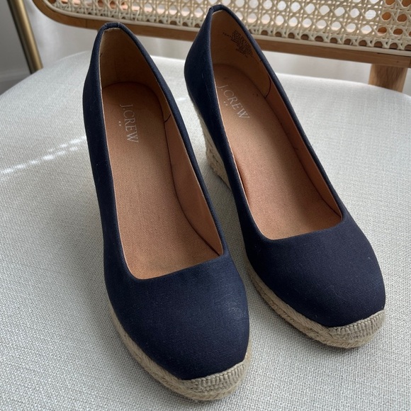 J. Crew Navy Blue Seville Wedge Espadrille Sandals | Size 8.5 - Picture 8 of 12